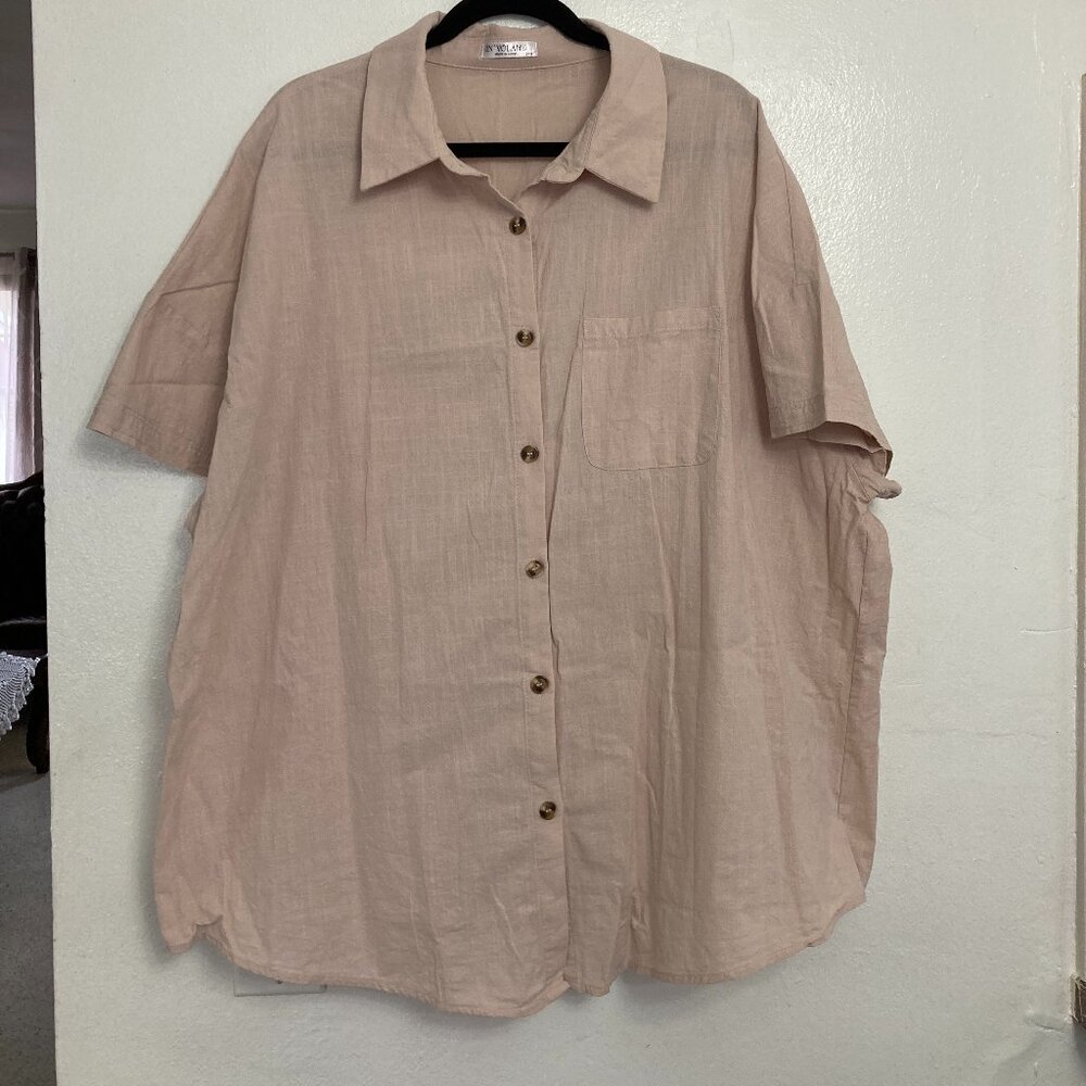 Womens Plus Size Linen Button Down Khaki Shirt